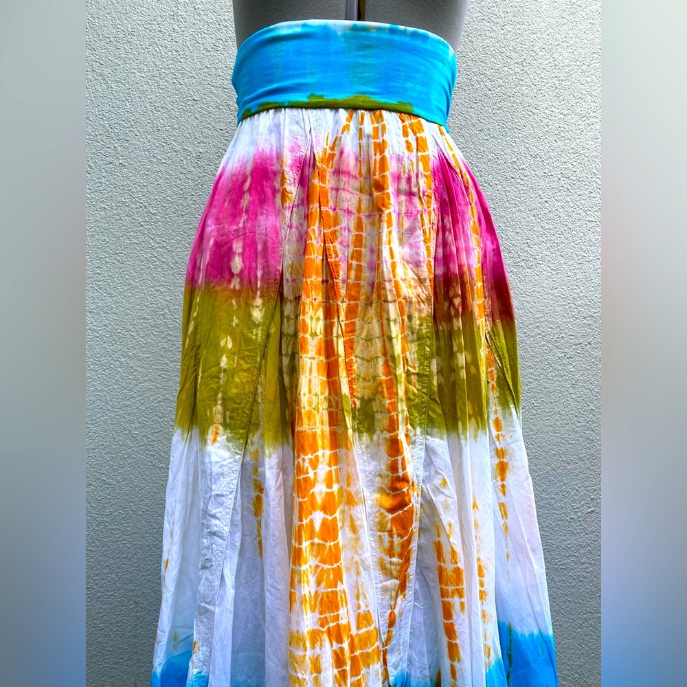 Cotton Tie-Dyed Striped Lined Maxi Women's Circle Skirt size medium